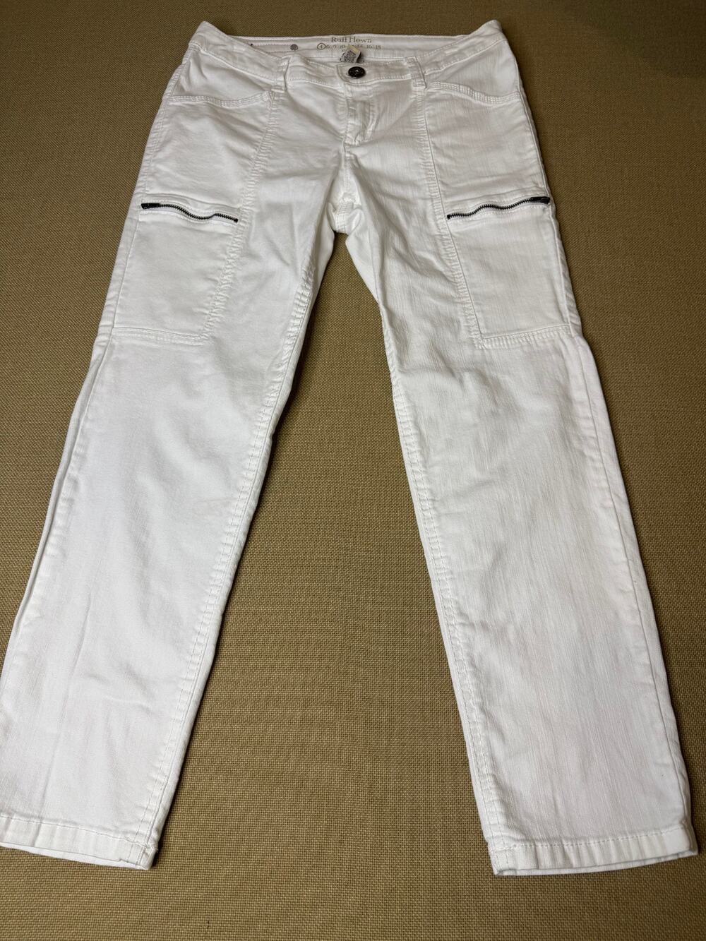 Ruff Hewn White Stretch Utility Crop Pants Women's Size 4 Zip Pocket